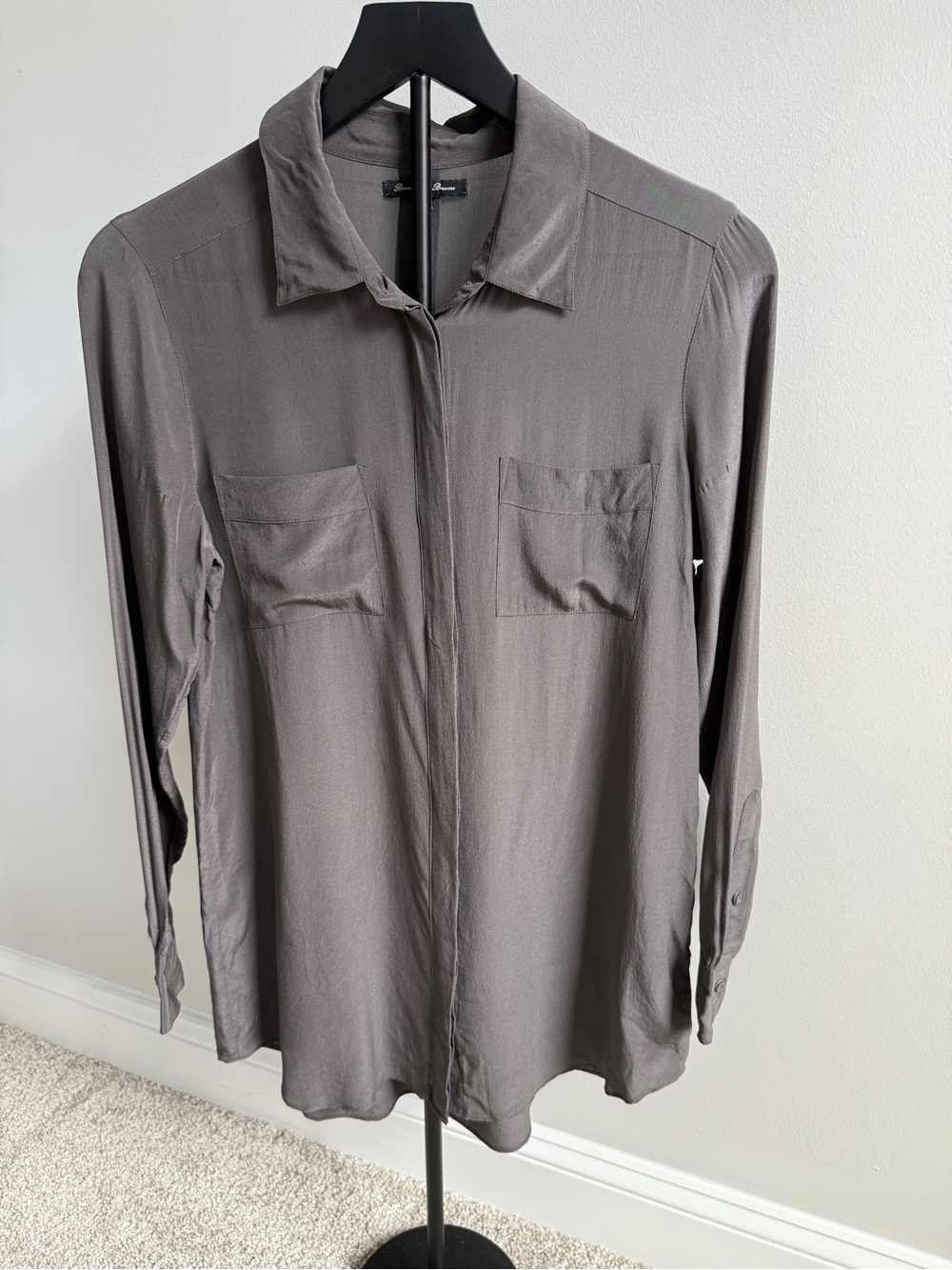 Women's Silk Button-Down Shirt in Brownish Gray - Picture 2 of 8